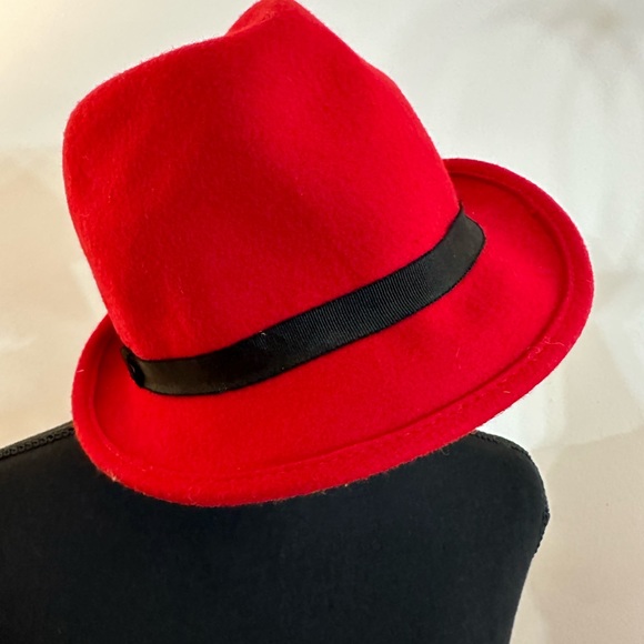 Accessories - Red Fedora Hat W/Textured Hat Band